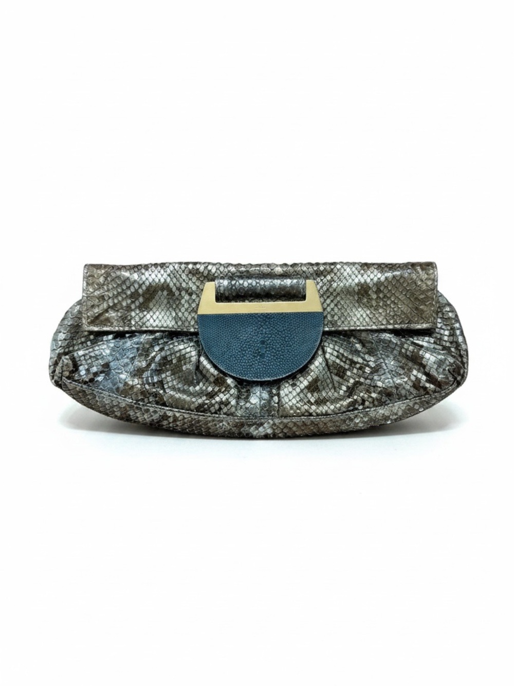 R&Y Augousti brown snakeskin clutch bag